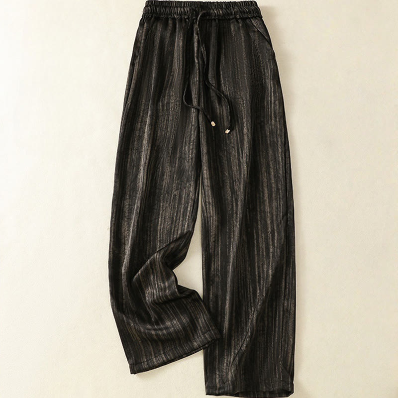 Pantalones casuales con cordón ajustable y bolsillos hasta el tobillo para mujer con estampado artístico de líneas verticales de Buddha Stones - Negro - US8-10，UK/AU12-14，EU40-42 (2XL) - image 9