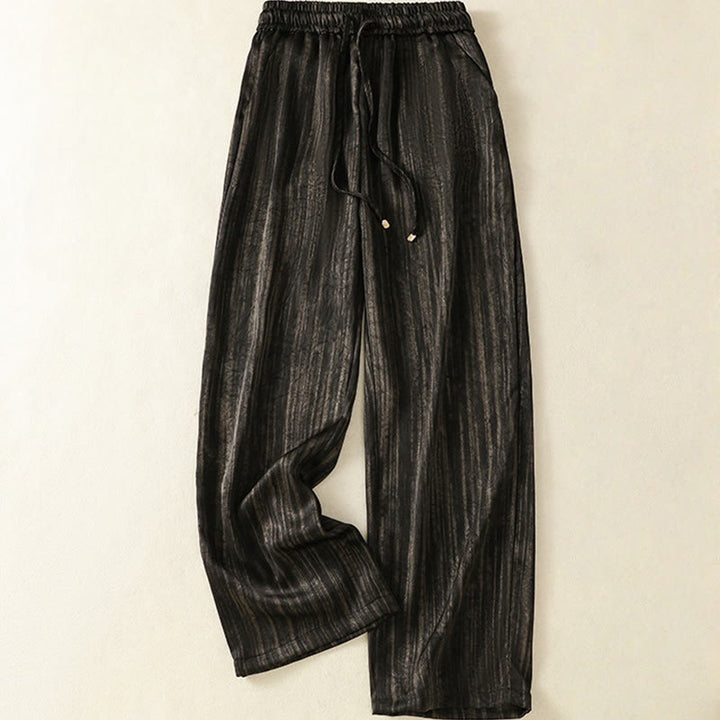 Pantalones casuales con cordón ajustable y bolsillos hasta el tobillo para mujer con estampado artístico de líneas verticales de Buddha Stones - Negro - US8-10，UK/AU12-14，EU40-42 (2XL) - image 9