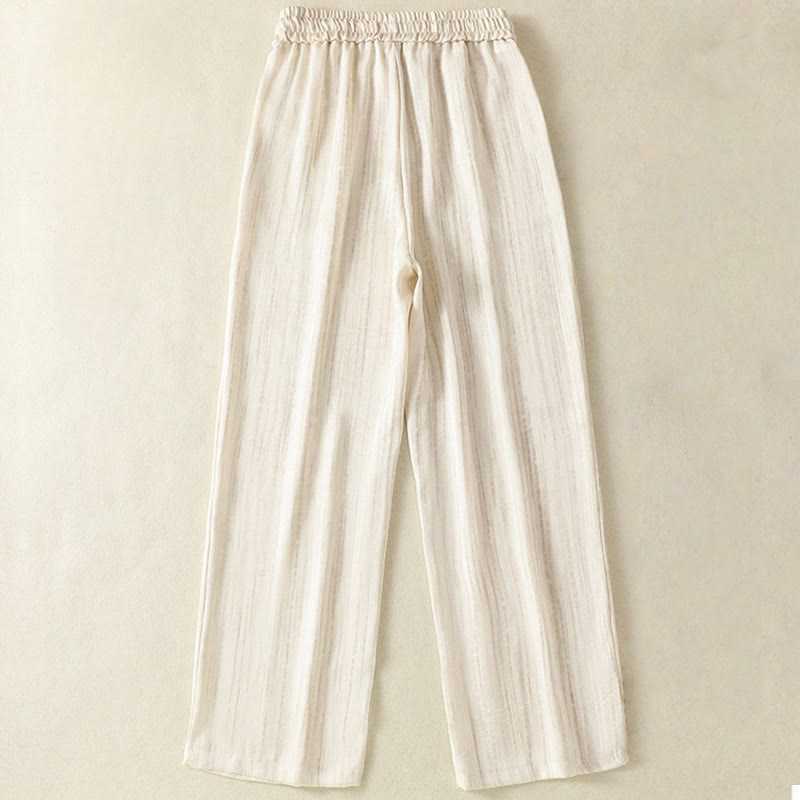 Pantalones casuales con cordón ajustable y bolsillos hasta el tobillo para mujer con estampado artístico de líneas verticales de Buddha Stones - image 1