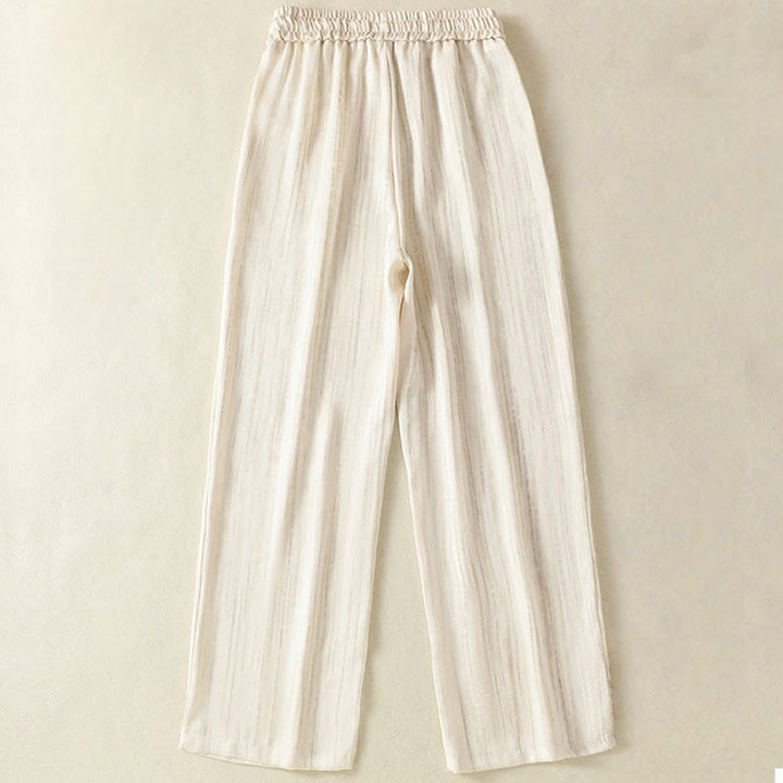 Pantalones casuales con cordón ajustable y bolsillos hasta el tobillo para mujer con estampado artístico de líneas verticales de Buddha Stones - image 1