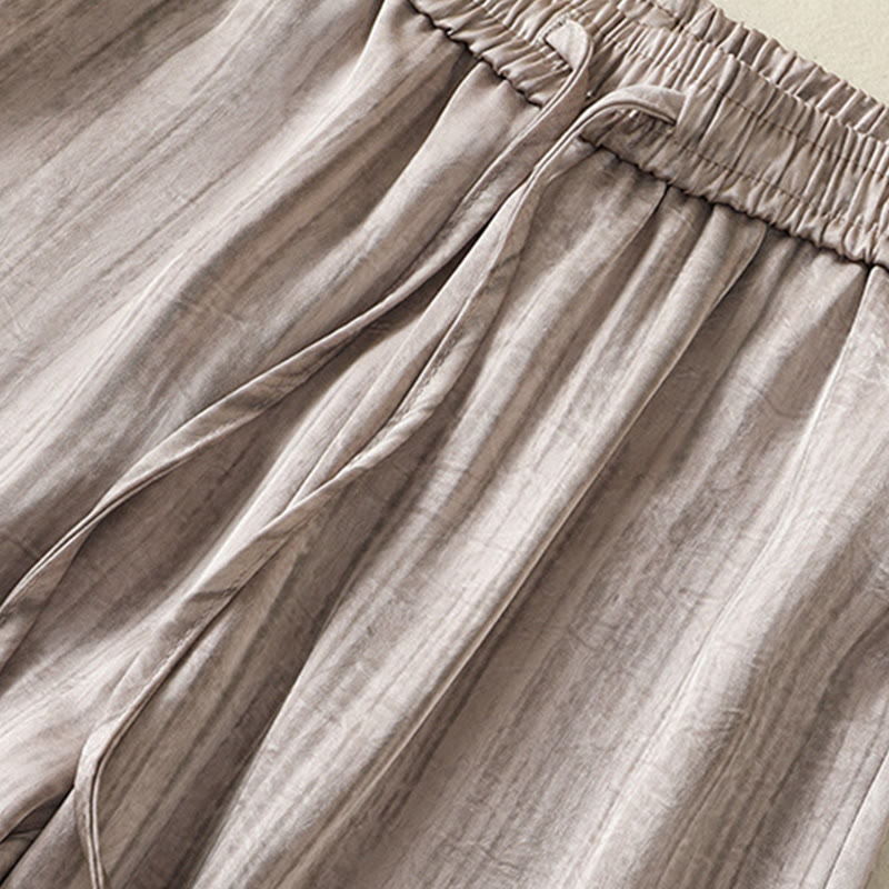 Pantalones casuales con cordón ajustable y bolsillos hasta el tobillo para mujer con estampado artístico de líneas verticales de Buddha Stones - image 20