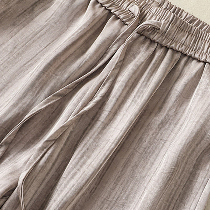 Pantalones casuales con cordón ajustable y bolsillos hasta el tobillo para mujer con estampado artístico de líneas verticales de Buddha Stones - image 20