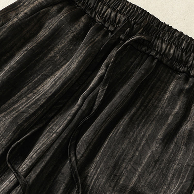 Pantalones casuales con cordón ajustable y bolsillos hasta el tobillo para mujer con estampado artístico de líneas verticales de Buddha Stones - image 13