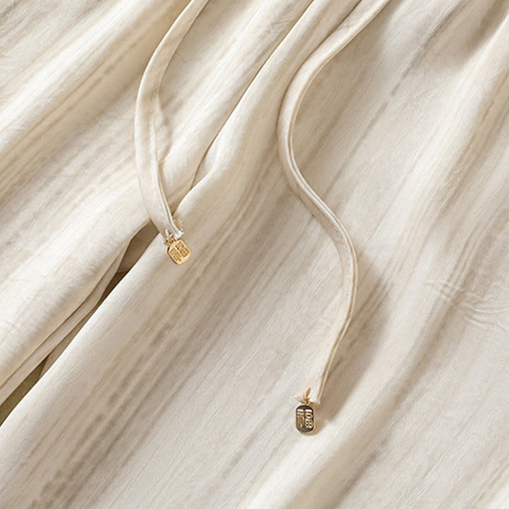 Pantalones casuales con cordón ajustable y bolsillos hasta el tobillo para mujer con estampado artístico de líneas verticales de Buddha Stones - image 3