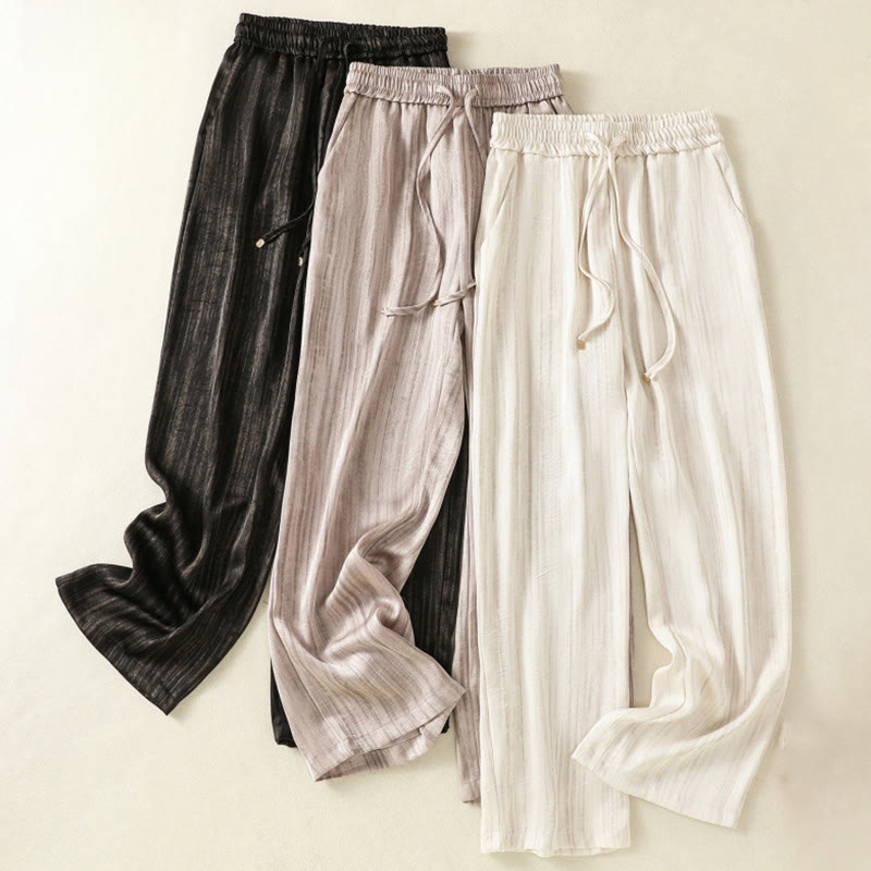 Pantalones casuales con cordón ajustable y bolsillos hasta el tobillo para mujer con estampado artístico de líneas verticales de Buddha Stones - image 24