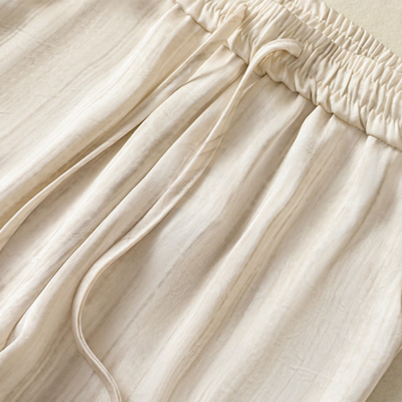 Pantalones casuales con cordón ajustable y bolsillos hasta el tobillo para mujer con estampado artístico de líneas verticales de Buddha Stones - image 4