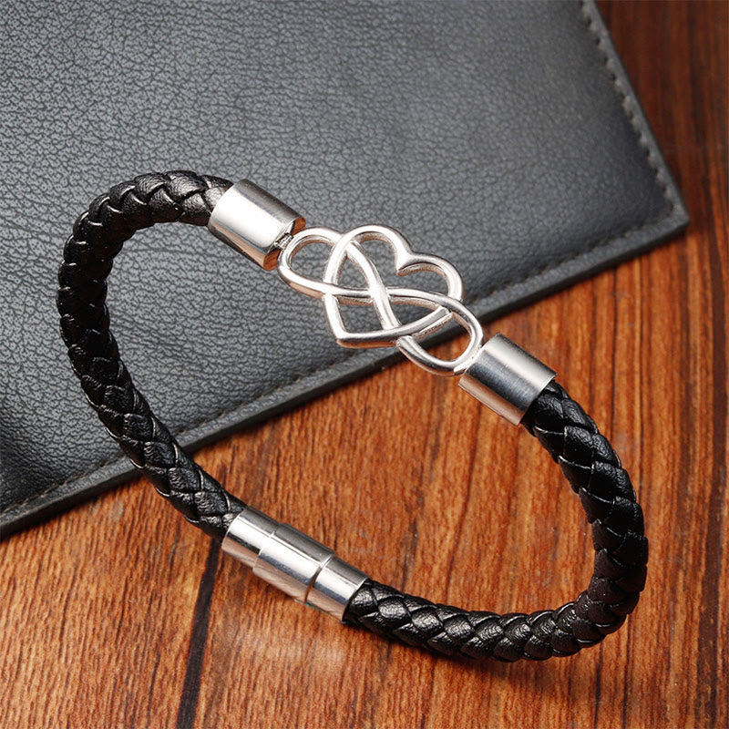 Pulsera de cuero, titanio y acero con nudo infinito y Buddha Stones - image 1