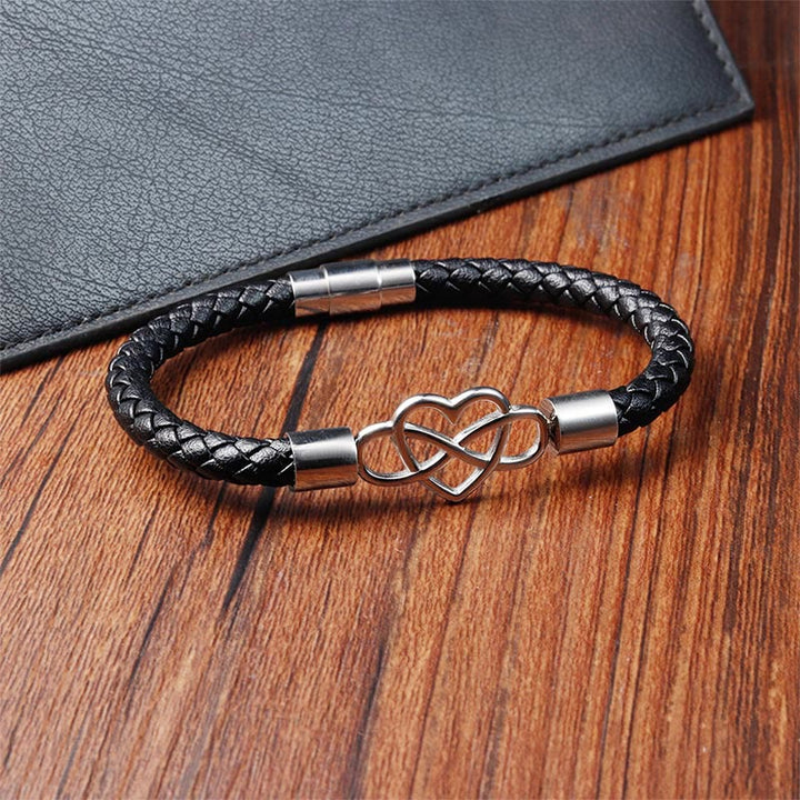 Pulsera de cuero, titanio y acero con nudo infinito y Buddha Stones - image 3