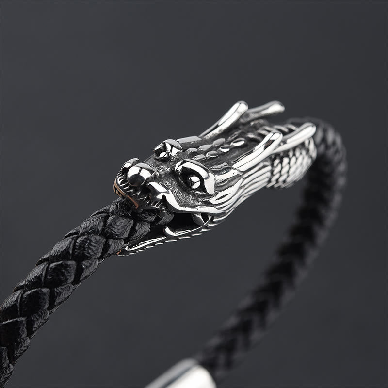 Pulsera de cuero de dragón con hebilla de acero y titanio de Buddha Stones - image 4