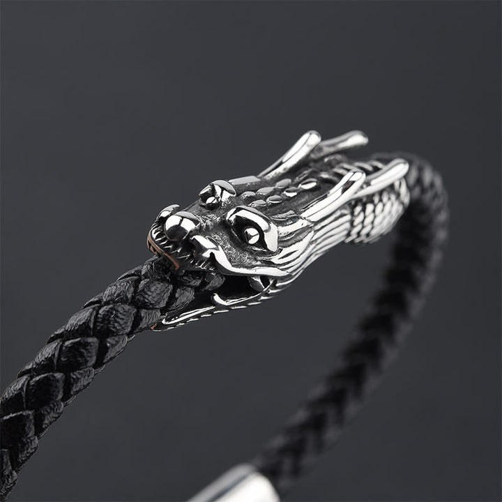 Pulsera de cuero de dragón con hebilla de acero y titanio de Buddha Stones - image 4