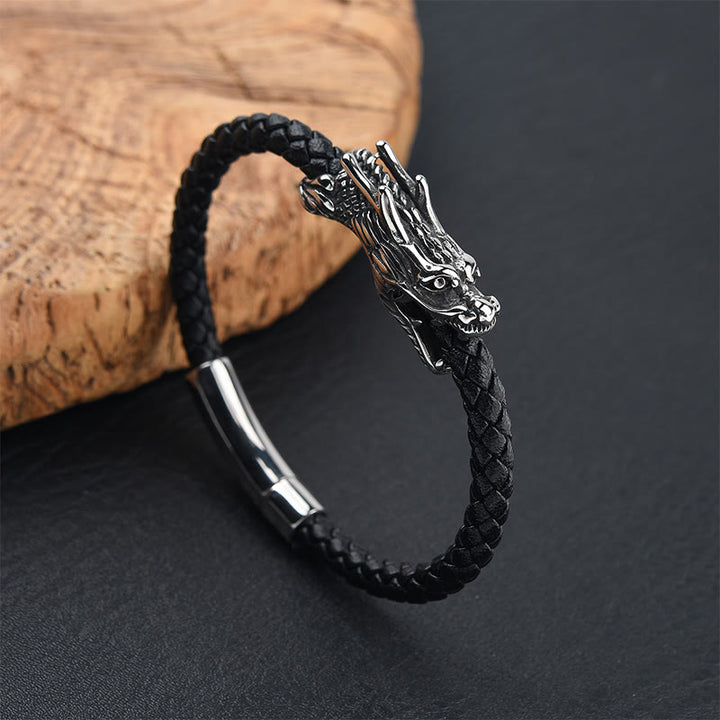 Pulsera de cuero de dragón con hebilla de acero y titanio de Buddha Stones - image 3
