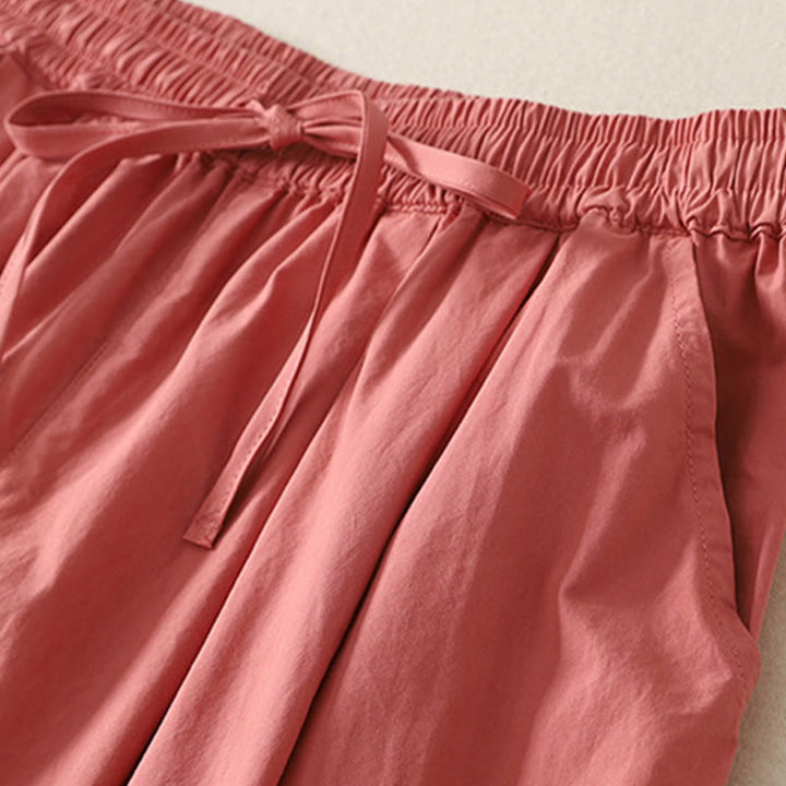 Pantalones de algodón para mujer con diseño de patchwork, dobladillo con volantes y bolsillos, hasta el tobillo y cordón Buddha Stones . - image 2