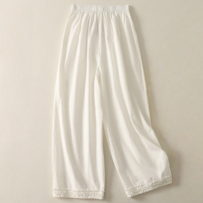 Pantalones de algodón para mujer con diseño de patchwork, dobladillo con volantes y bolsillos, hasta el tobillo y cordón Buddha Stones . - image 6