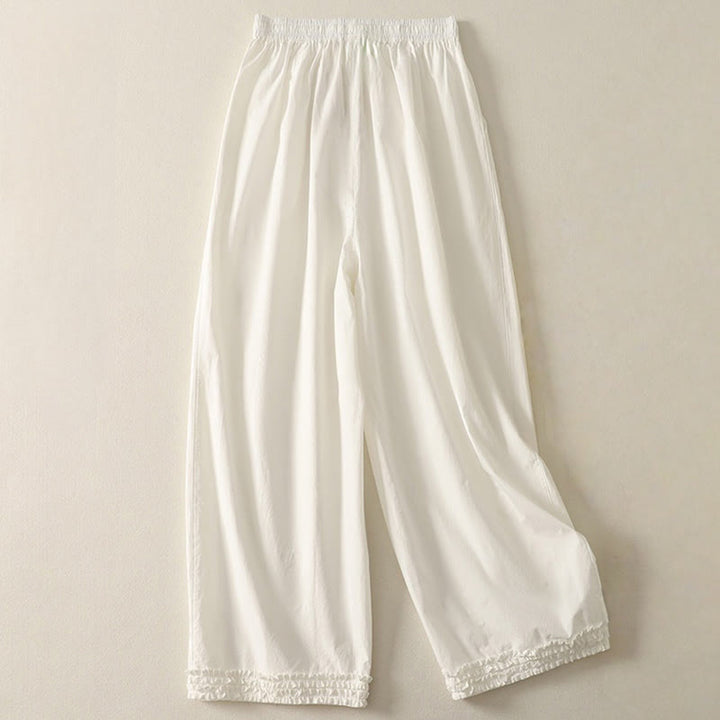 Pantalones de algodón para mujer con diseño de patchwork, dobladillo con volantes y bolsillos, hasta el tobillo y cordón Buddha Stones . - image 6