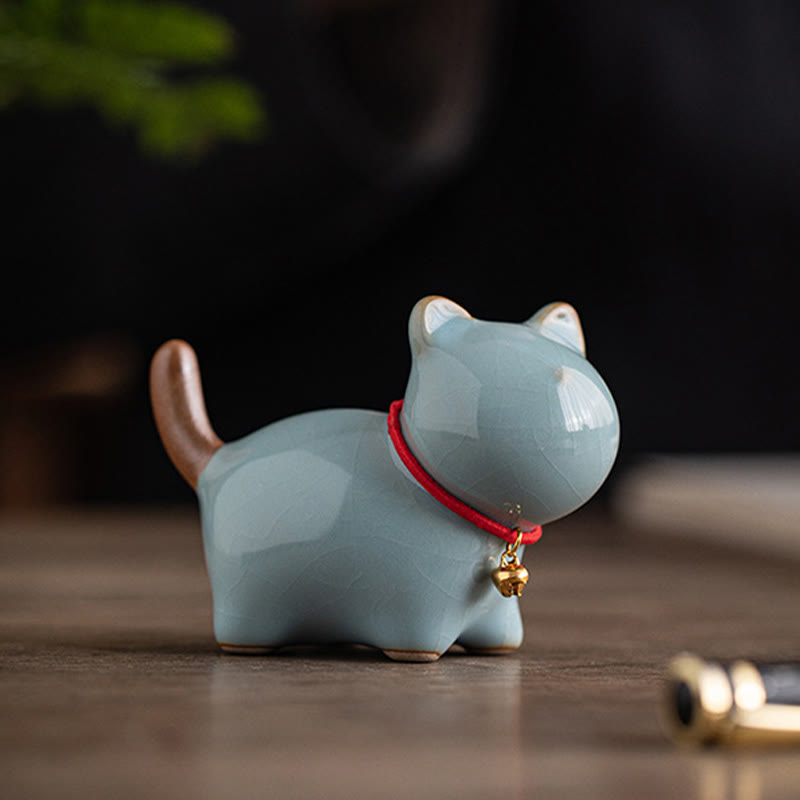 Figura decorativa de cerámica con forma de campana de cuerda roja y gato de pie con Buddha Stones - image 17