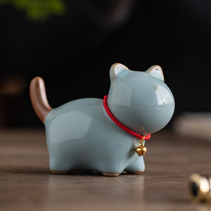 Figura decorativa de cerámica con forma de campana de cuerda roja y gato de pie con Buddha Stones - image 15