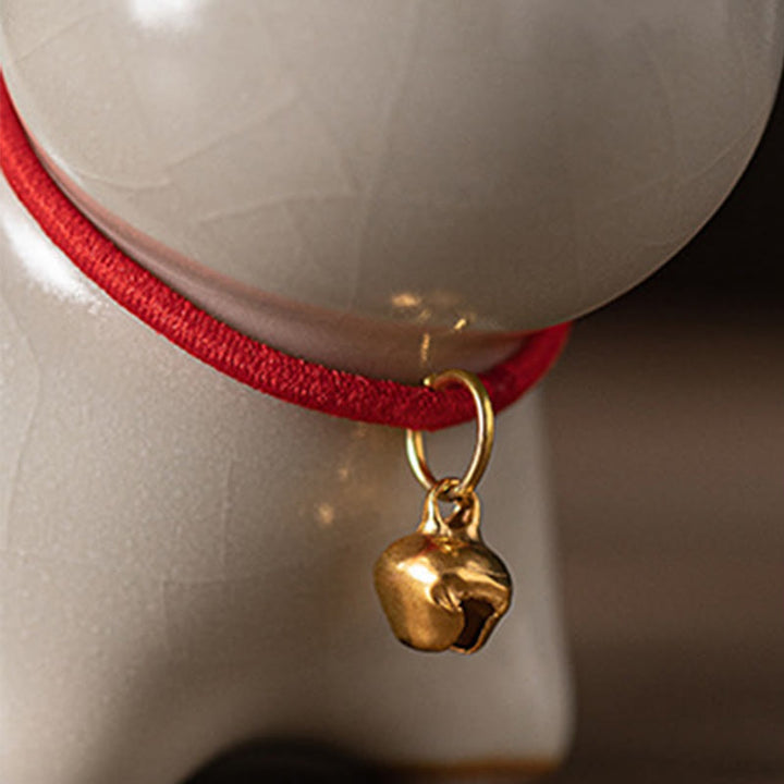 Figura decorativa de cerámica con forma de campana de cuerda roja y gato de pie con Buddha Stones - image 11
