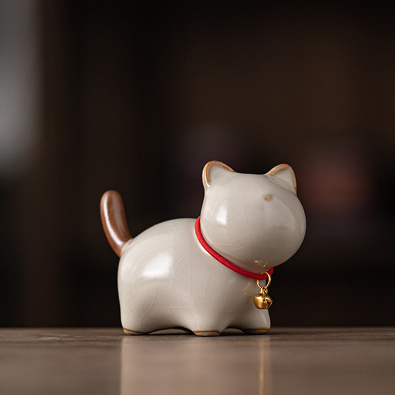 Figura decorativa de cerámica con forma de campana de cuerda roja y gato de pie con Buddha Stones - Beige (7,6 x 3,9 x 5,6 cm) - image 1