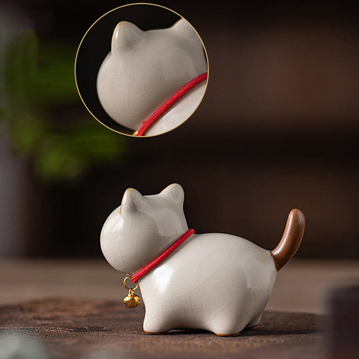 Figura decorativa de cerámica con forma de campana de cuerda roja y gato de pie con Buddha Stones - image 10