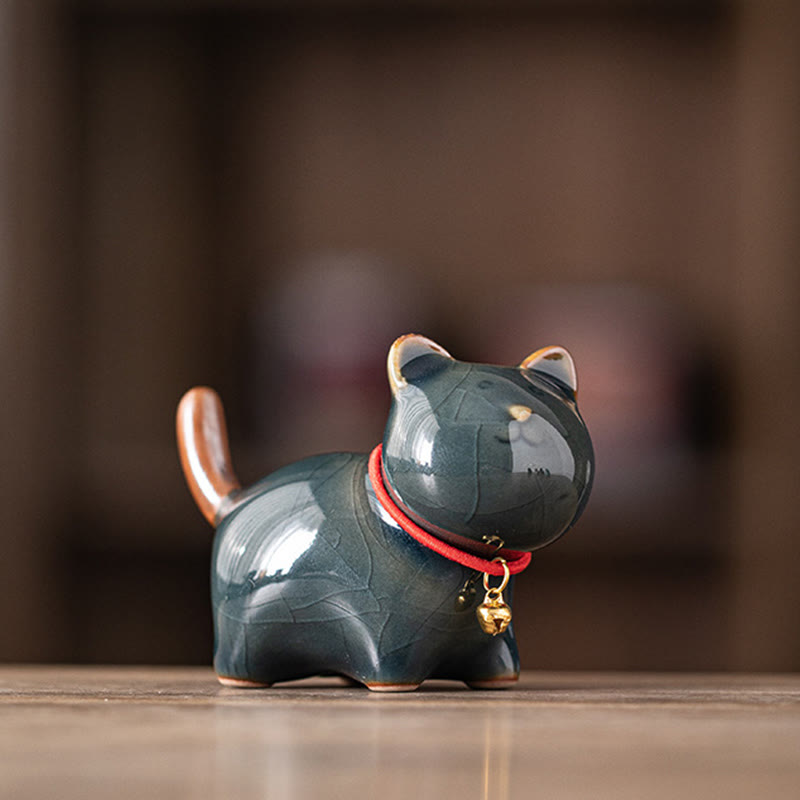 Figura decorativa de cerámica con forma de campana de cuerda roja y gato de pie con Buddha Stones - Azul oscuro (7,6 x 3,9 x 5,6 cm) - image 18
