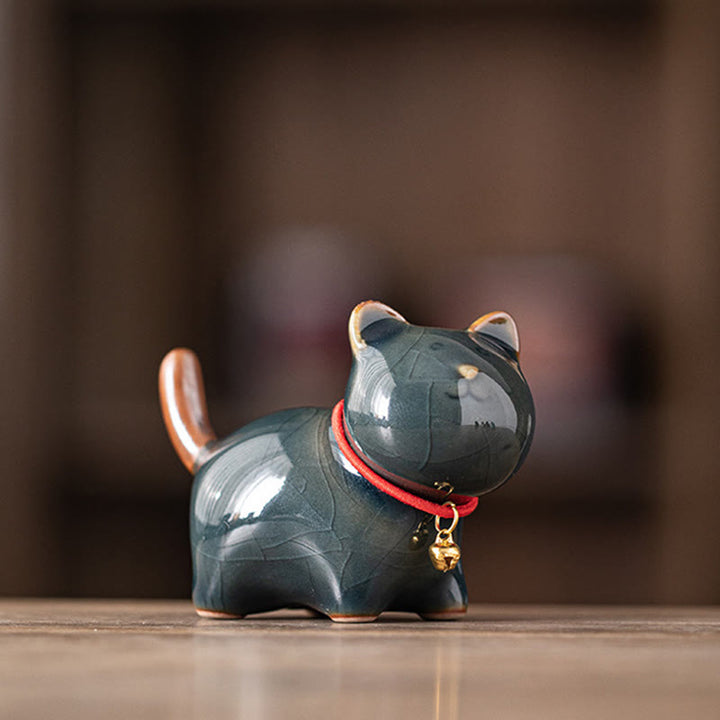 Figura decorativa de cerámica con forma de campana de cuerda roja y gato de pie con Buddha Stones - Azul oscuro (7,6 x 3,9 x 5,6 cm) - image 18