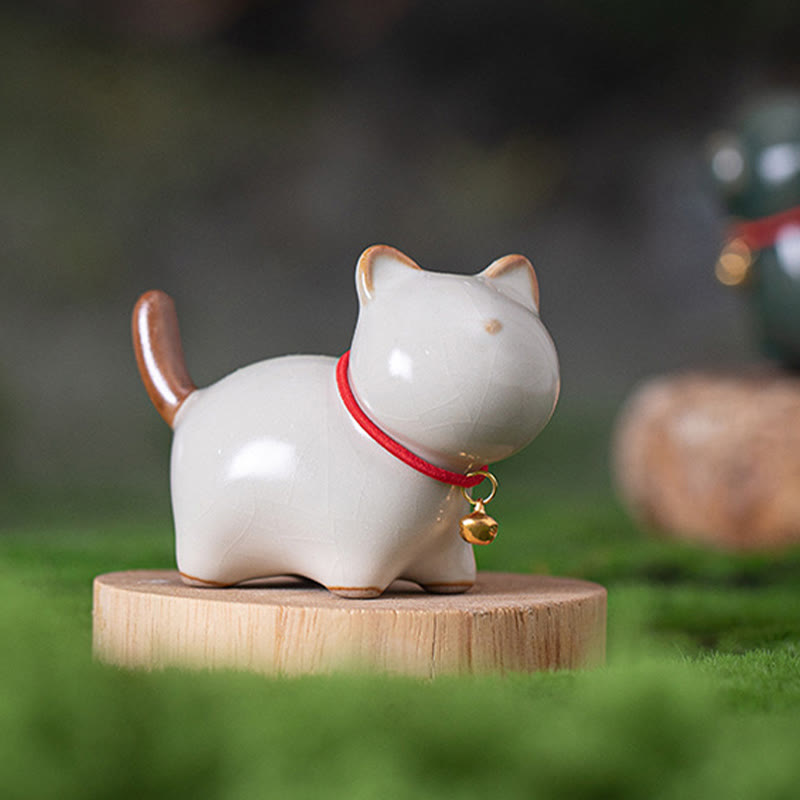 Figura decorativa de cerámica con forma de campana de cuerda roja y gato de pie con Buddha Stones - image 3