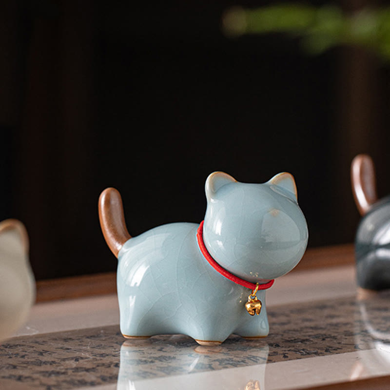 Figura decorativa de cerámica con forma de campana de cuerda roja y gato de pie con Buddha Stones - image 16