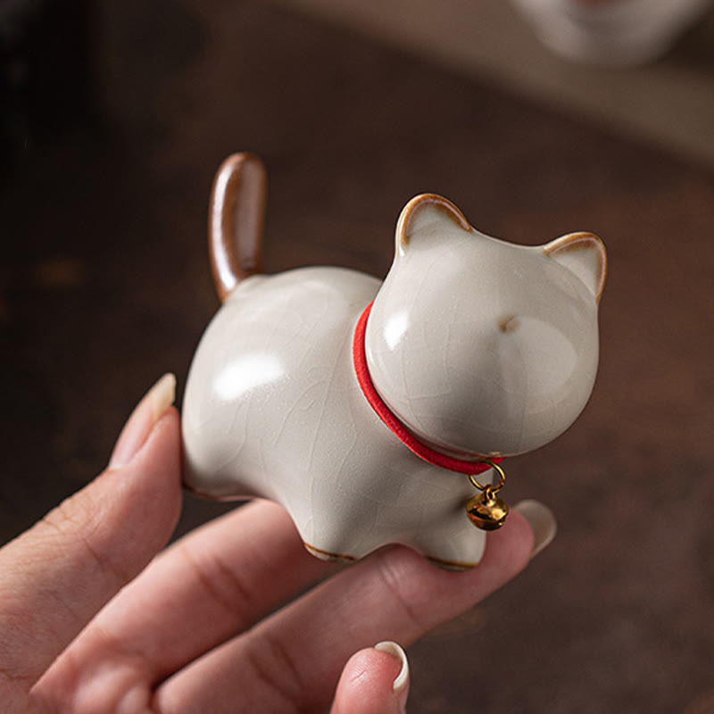 Figura decorativa de cerámica con forma de campana de cuerda roja y gato de pie con Buddha Stones - image 6