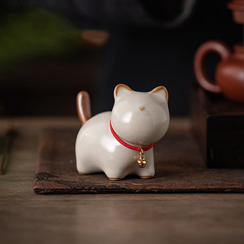 Figura decorativa de cerámica con forma de campana de cuerda roja y gato de pie con Buddha Stones - image 2