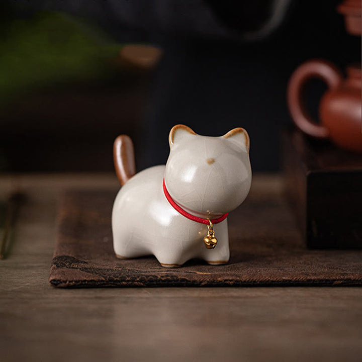Figura decorativa de cerámica con forma de campana de cuerda roja y gato de pie con Buddha Stones - image 2