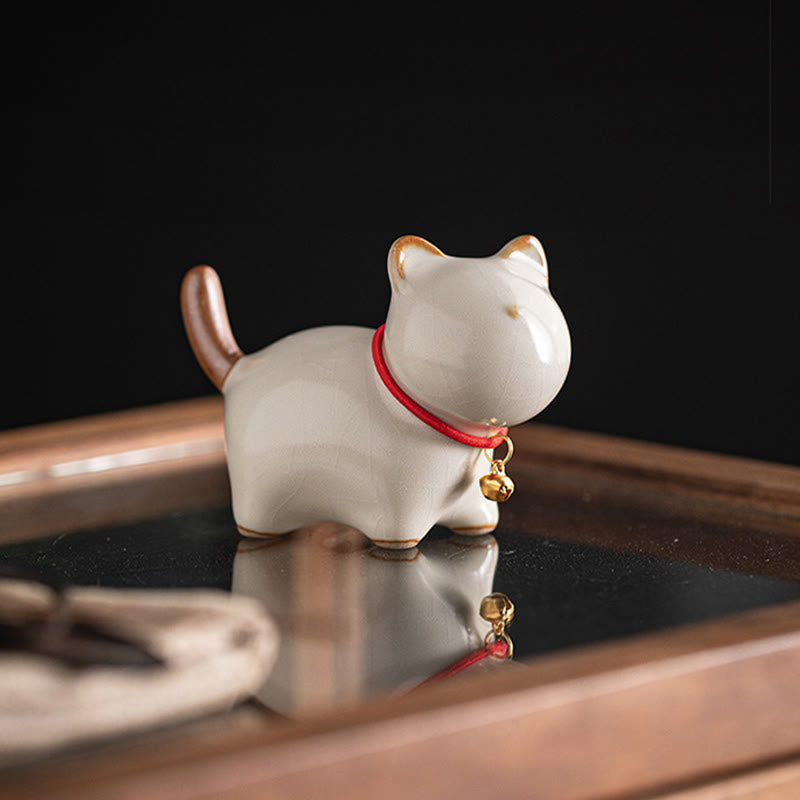 Figura decorativa de cerámica con forma de campana de cuerda roja y gato de pie con Buddha Stones - image 5