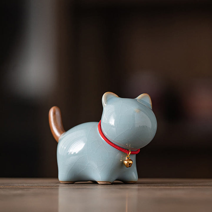 Figura decorativa de cerámica con forma de campana de cuerda roja y gato de pie con Buddha Stones - Azul (7,6 x 3,9 x 5,6 cm) - image 14