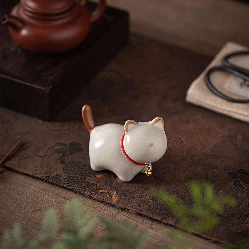 Figura decorativa de cerámica con forma de campana de cuerda roja y gato de pie con Buddha Stones - image 7