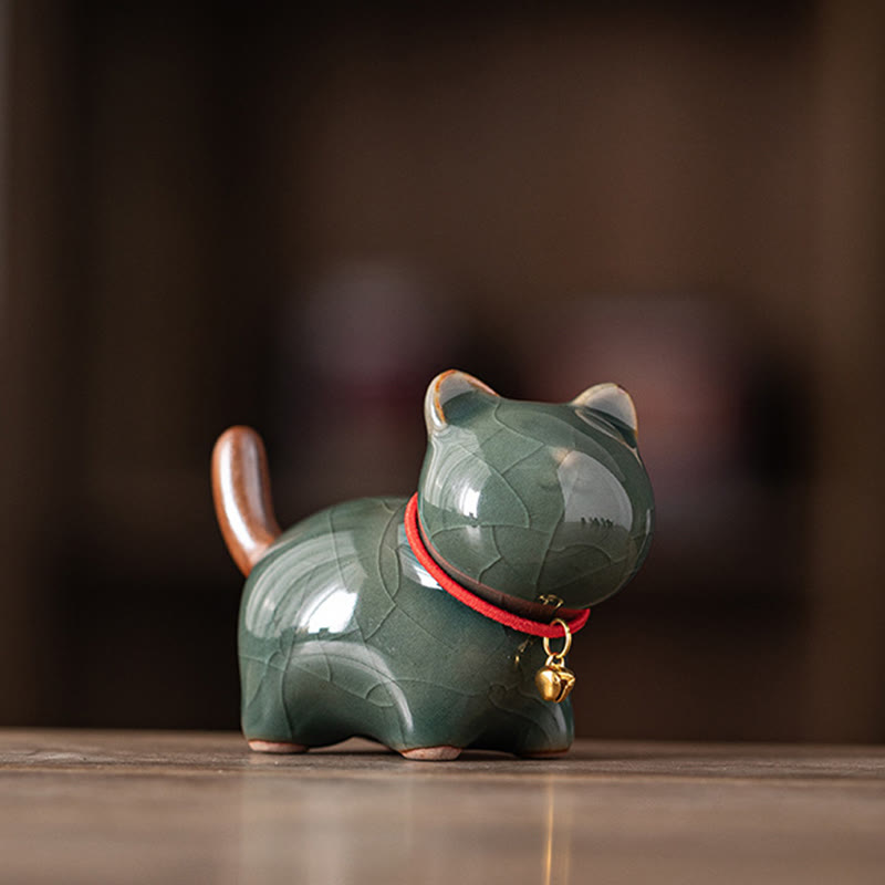 Figura decorativa de cerámica con forma de campana de cuerda roja y gato de pie con Buddha Stones - Verde (7,6 x 3,9 x 5,6 cm) - image 13