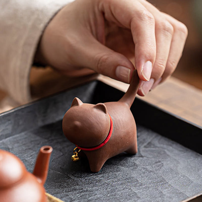Miniatura de Buddha Stones con forma de campana de cuerda roja, figura de arcilla morada para gato, decoración de escritorio - image 4