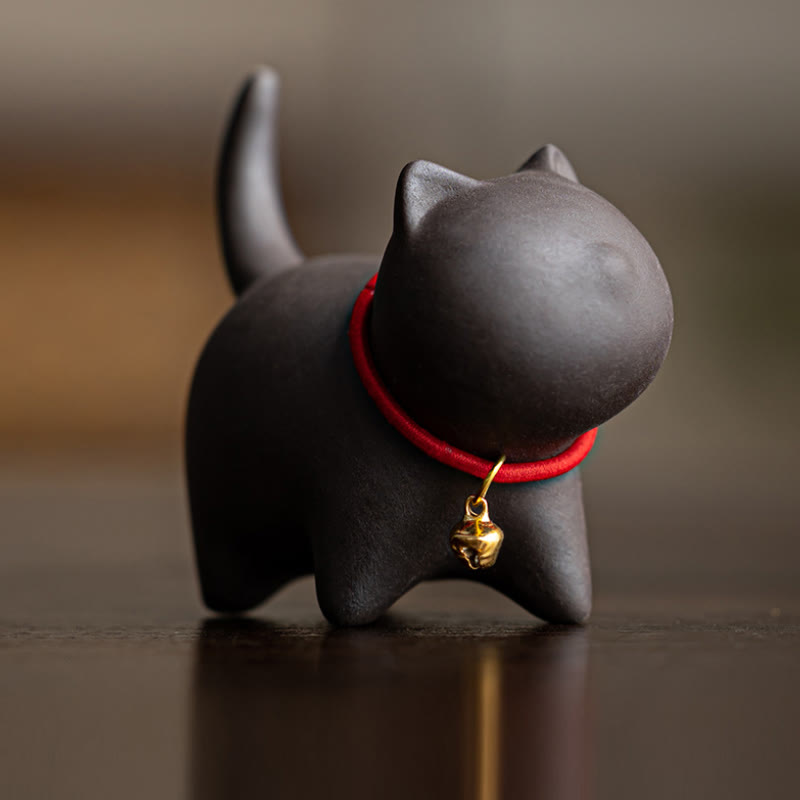 Miniatura de Buddha Stones con forma de campana de cuerda roja, figura de arcilla morada para gato, decoración de escritorio - Gato negro (6,7 x 5,0 x 5,7 cm) - image 8