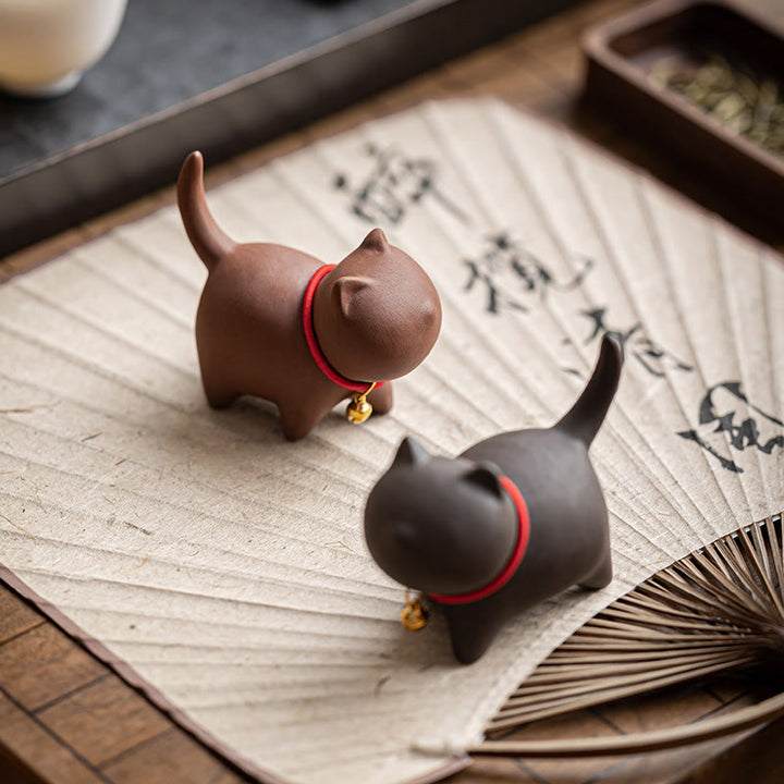 Miniatura de Buddha Stones con forma de campana de cuerda roja, figura de arcilla morada para gato, decoración de escritorio - image 1