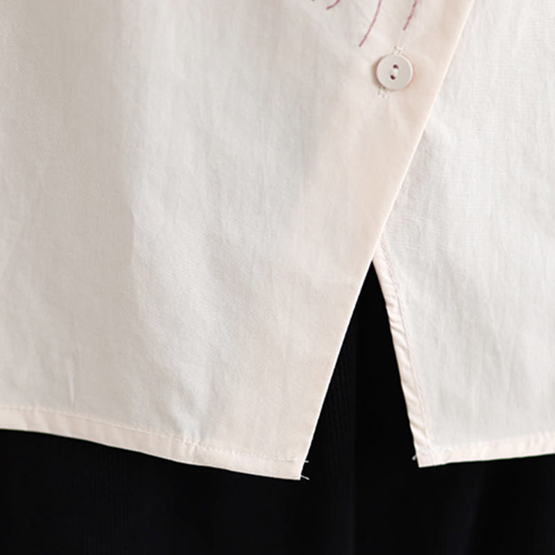 Camisa informal de algodón de media manga con cuello alto y botones, diseño de medusas bordadas con Buddha Stones para mujer - image 15