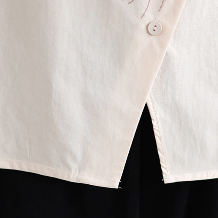 Camisa informal de algodón de media manga con cuello alto y botones, diseño de medusas bordadas con Buddha Stones para mujer - image 15