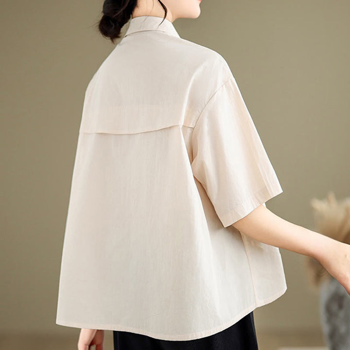 Camisa informal de algodón de media manga con cuello alto y botones, diseño de medusas bordadas con Buddha Stones para mujer - image 7