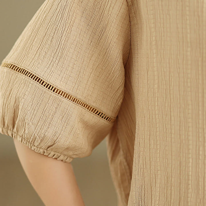 Camisa informal de poliéster de manga corta con cuello en V y botones para mujer con Buddha Stones - image 10