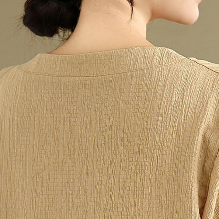 Camisa informal de poliéster de manga corta con cuello en V y botones para mujer con Buddha Stones - image 7