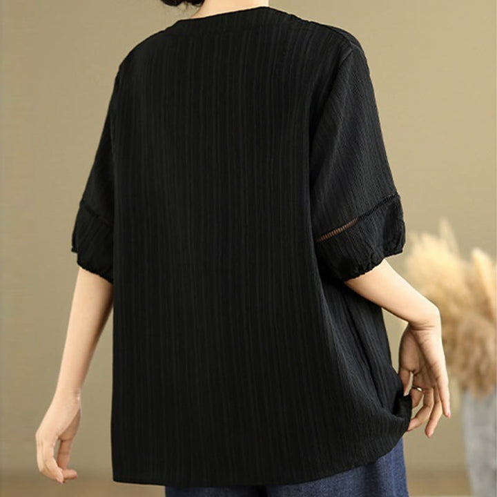 Camisa informal de poliéster de manga corta con cuello en V y botones para mujer con Buddha Stones - image 14