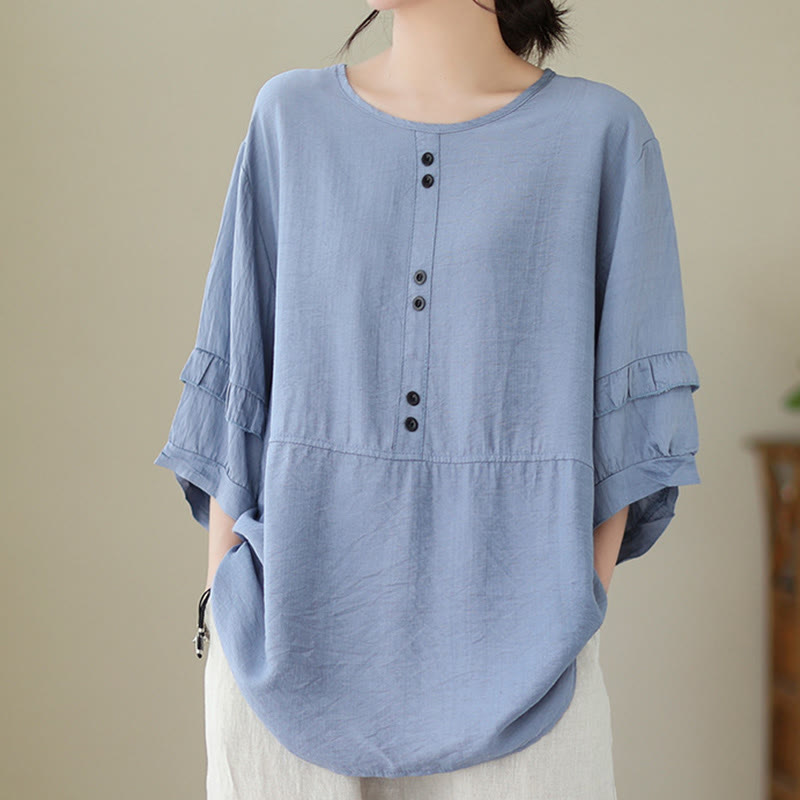 Camiseta informal de verano con cuello redondo y manga corta de poliéster para mujer con estampado de Buddha Stones - Azul aciano - US14，UK/AU18，EU46 (2XL) - image 0