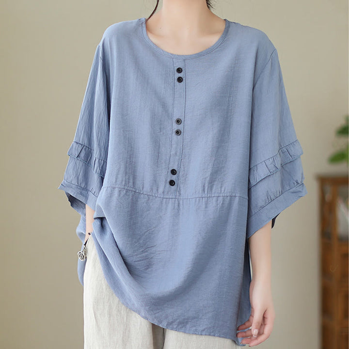 Camiseta informal de verano con cuello redondo y manga corta de poliéster para mujer con estampado de Buddha Stones - image 3
