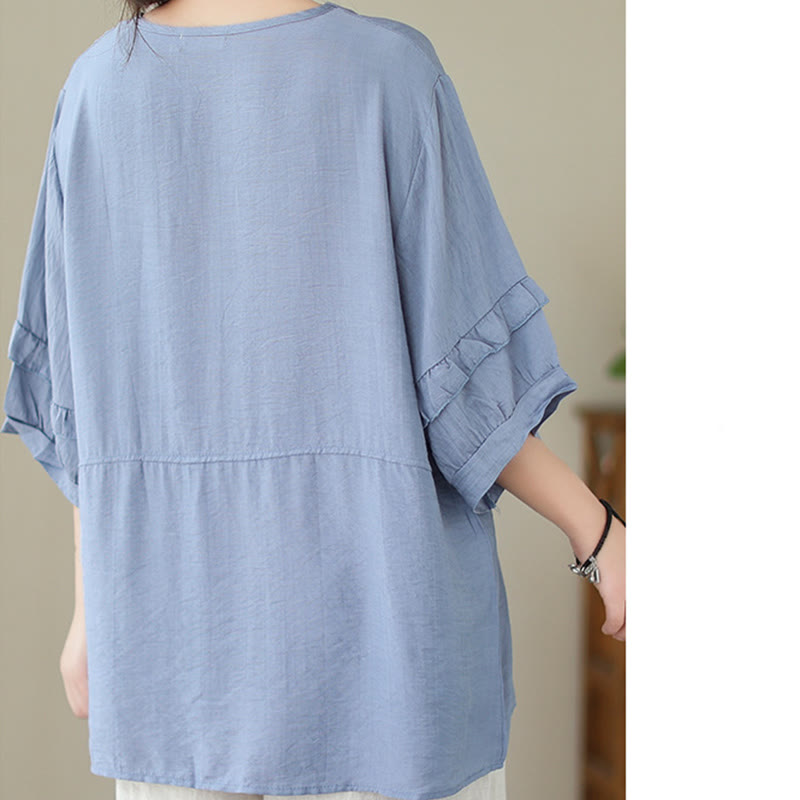 Camiseta informal de verano con cuello redondo y manga corta de poliéster para mujer con estampado de Buddha Stones - image 5