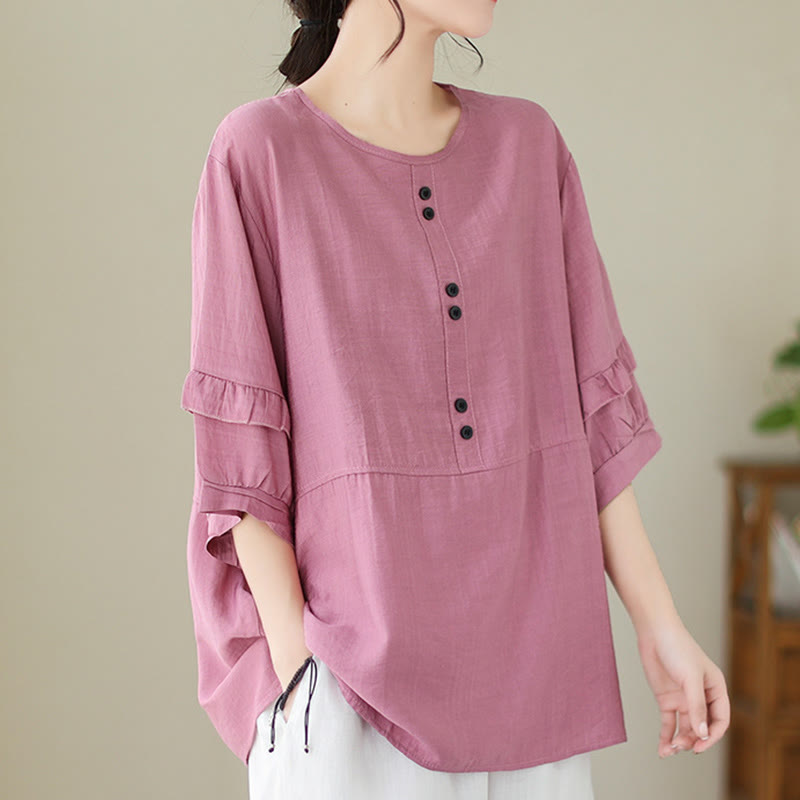 Camiseta informal de verano con cuello redondo y manga corta de poliéster para mujer con estampado de Buddha Stones - Rosa fuerte - US14，UK/AU18，EU46 (2XL) - image 6