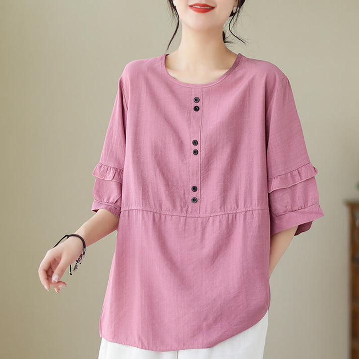 Camiseta informal de verano con cuello redondo y manga corta de poliéster para mujer con estampado de Buddha Stones - image 11