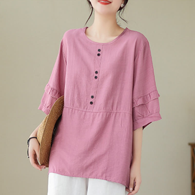 Camiseta informal de verano con cuello redondo y manga corta de poliéster para mujer con estampado de Buddha Stones - image 15