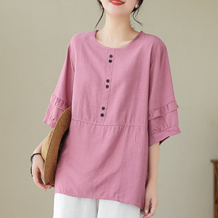 Camiseta informal de verano con cuello redondo y manga corta de poliéster para mujer con estampado de Buddha Stones - image 15